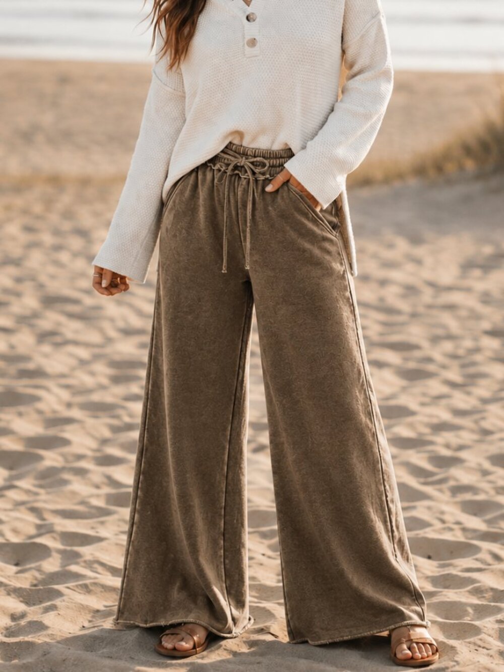 Zenana Fleece Palazzo Sweatpants Ultra Soft Olive Wide Leg Cozy Lounge Pants NWT
